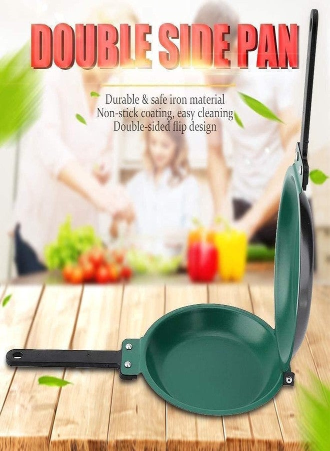 BYRM Double Sided Frying Pan, Omelet Maker Pan, Double Sided Non-Stick Ceramic Coating Frying Pan with Lid for Frying Eggs Pancakes for Home Kitchen Cookware Stovetop Disk with Handle - Image 4